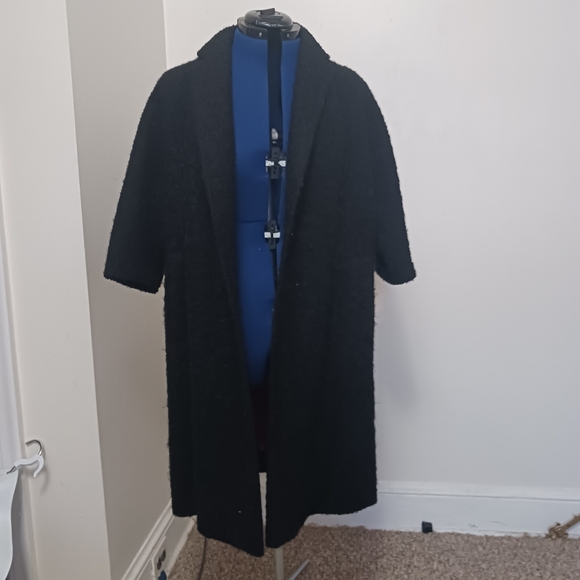 Vintage Boucle Coat Open Front Size Med Black